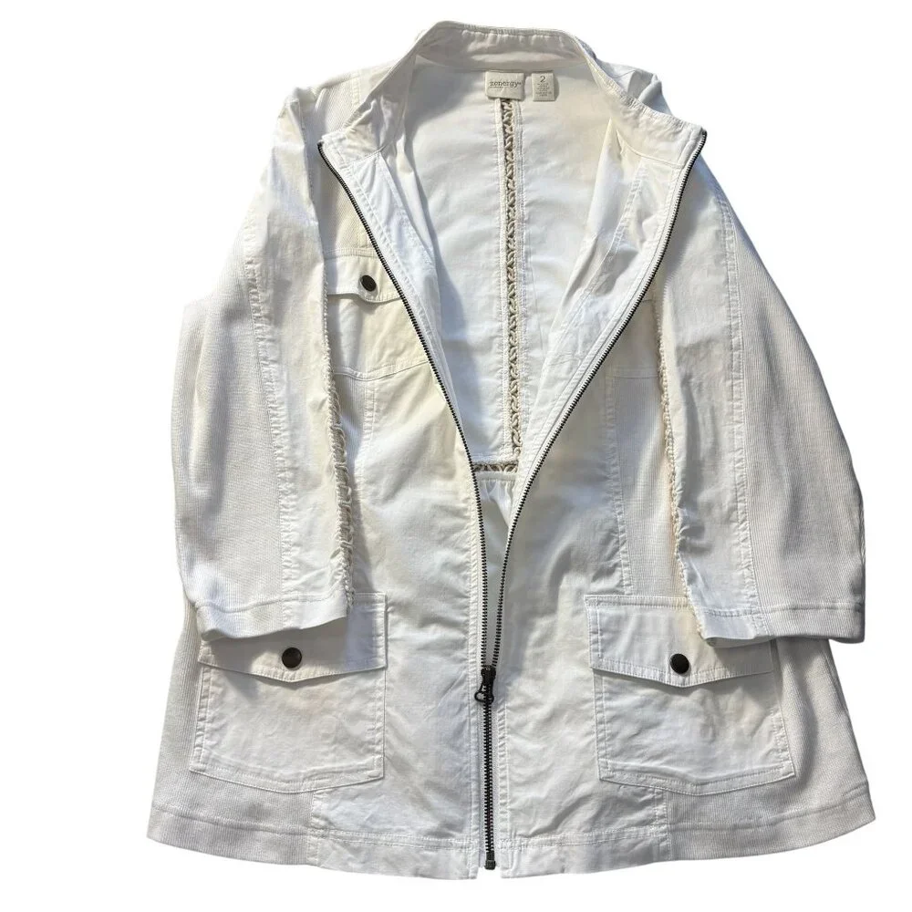 Chicos Zenergy White Zip-Up Jacket With Crochet Trim Chicos Size 2 - Picture 10 of 14